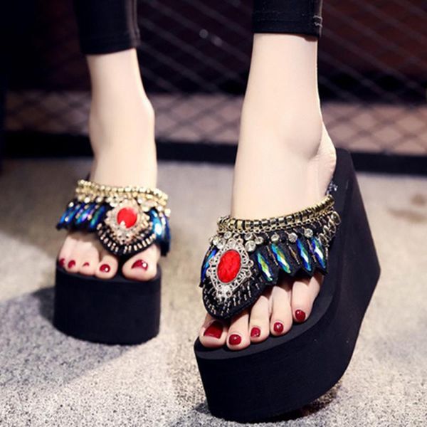 slippers summer high heel ladies fashion hand drill flip-flops slippery slope with thick bottom beach, Black
slippers summer high heel ladies fashion hand drill flip-flops slippery slope with thick bottom beach, Black