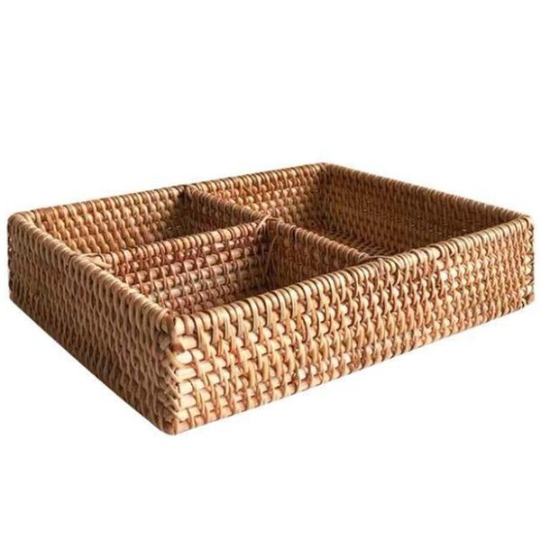 storage baskets rattan three-compartment basket split cosmetics deskremote control