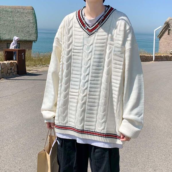 men's sweaters 2021 autumn and winter v-neck preppy style sweater youth casual loose japanese couple, White;black
men's sweaters 2021 autumn and winter v-neck preppy style sweater youth casual loose japanese couple, White;black