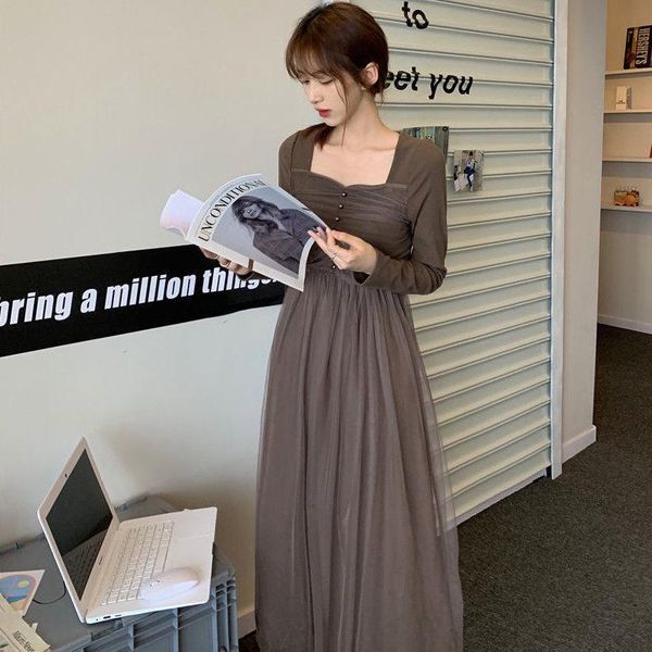 casual dresses women 2021 autumn fashion french mid-long loose female solid color square collar vestidos ladies mesh a-line dress d727, Black;gray
casual dresses women 2021 autumn fashion french mid-long loose female solid color square collar vestidos ladies mesh a-line dress d727, Black;gray