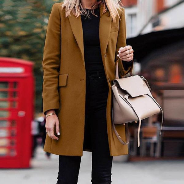 women's wool & blends woolen coat winter solid color mid-length turndown collar slim minimalism overcoat office lady elegant, Black
women's wool & blends woolen coat winter solid color mid-length turndown collar slim minimalism overcoat office lady elegant, Black