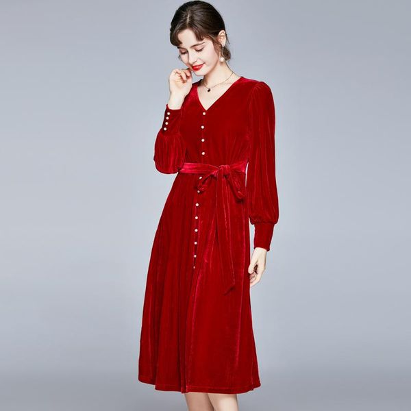 casual dresses women spring autumn elegant lantern sleeve red velvet dress festa vintage lady mid calf party robe femme vestidos, Black;gray
casual dresses women spring autumn elegant lantern sleeve red velvet dress festa vintage lady mid calf party robe femme vestidos, Black;gray