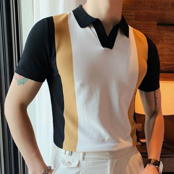 knitted casual shirt contrast color british slim lapel ice silk breathable men summer short-sleeved shirts men's polos, White;black
knitted casual shirt contrast color british slim lapel ice silk breathable men summer short-sleeved shirts men's polos, White;black