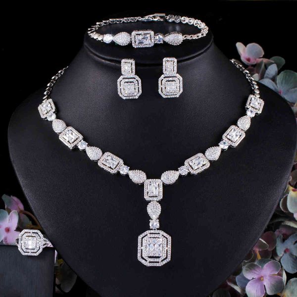 bridal necklace earrings bracelet wedding dress accessories square zircon four piece set, Black
bridal necklace earrings bracelet wedding dress accessories square zircon four piece set, Black
