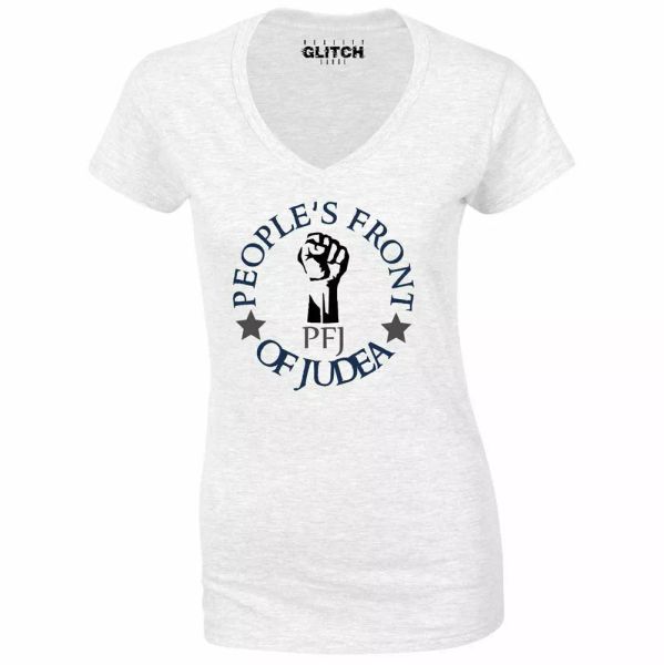 people's front of judea v-neck womens t-shirt - monty python life film of brian, White;black
people's front of judea v-neck womens t-shirt - monty python life film of brian, White;black