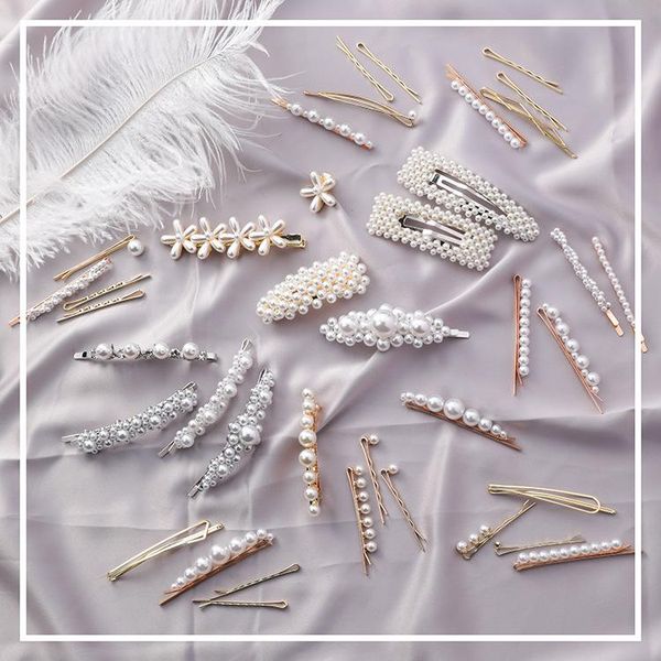 hair clips & barrettes styles pearl hairpin korean version of the network red card a word folder ins girl bangs clip bb headwear, Golden;silver