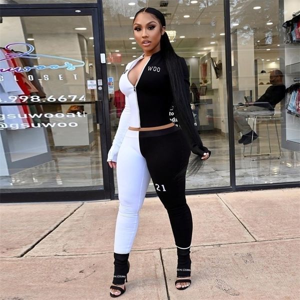 sportswear color match tracksuit women's sport suit zipper up long sleeve slim fit crop + skinny legging sporty 2 piece sets 220315, White
sportswear color match tracksuit women's sport suit zipper up long sleeve slim fit crop + skinny legging sporty 2 piece sets 220315, White