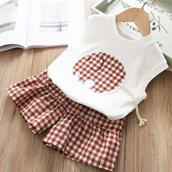 summer girl suit cartoon baby elephant patch sleeveless t-shirt + plaid shorts two-piece clothing sets, White
summer girl suit cartoon baby elephant patch sleeveless t-shirt + plaid shorts two-piece clothing sets, White