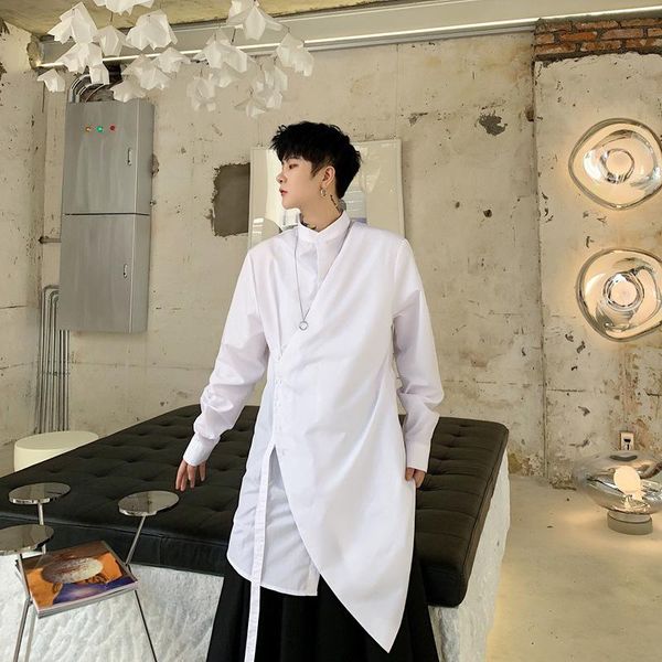 men's casual shirts ewq / autumn winter 2021 long sleeve irregular stand collar bandage loose solid shirt man's japan style person, White;black
men's casual shirts ewq / autumn winter 2021 long sleeve irregular stand collar bandage loose solid shirt man's japan style person, White;black