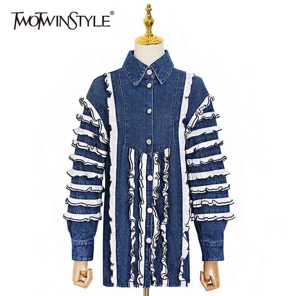 hit color patchwork casual denim women's coat lapel collar lantern sleeve ruffle loose korean coats female 210524, Black;brown
hit color patchwork casual denim women's coat lapel collar lantern sleeve ruffle loose korean coats female 210524, Black;brown