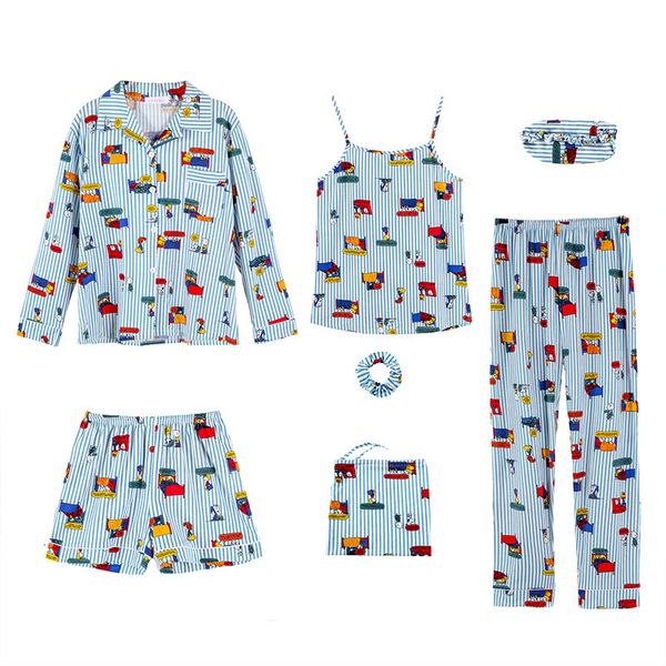women's shorts pure cotton pajamas woman spring new 7 pcs set nightwear long sleeve print fashion pyjamas jrd1, White;black
women's shorts pure cotton pajamas woman spring new 7 pcs set nightwear long sleeve print fashion pyjamas jrd1, White;black