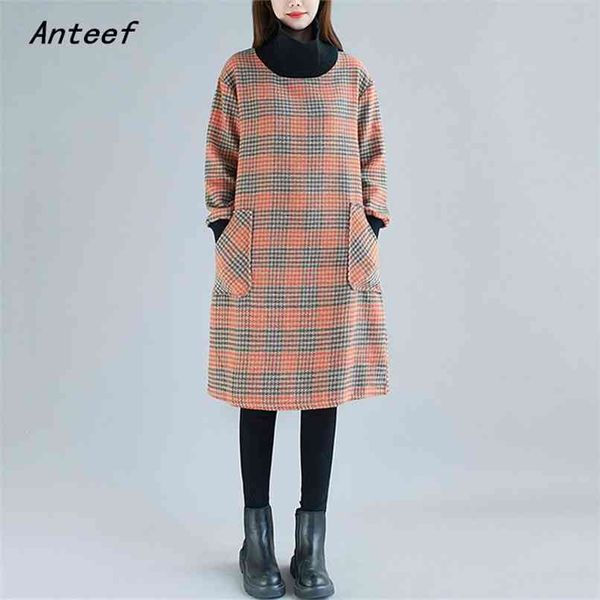 long sleeve plus size woolen vintage plaid for women casual loose midi autumn winter dress elegant clothes ladies dresses 210517, Black;gray
long sleeve plus size woolen vintage plaid for women casual loose midi autumn winter dress elegant clothes ladies dresses 210517, Black;gray