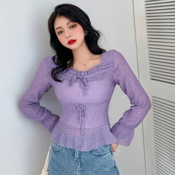 women's blouses & shirts purple blouse women drawstring flare sleeve ruffles pleated squre collar designer summer vintage korean 2021, White
women's blouses & shirts purple blouse women drawstring flare sleeve ruffles pleated squre collar designer summer vintage korean 2021, White