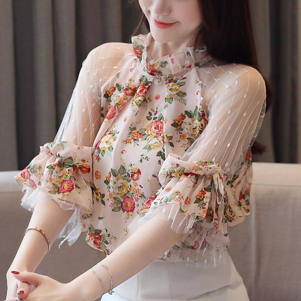 women print lace women's clothing blouses shirt summer office pleated chiffon half sleeve hollow out blouse & shirts, White
women print lace women's clothing blouses shirt summer office pleated chiffon half sleeve hollow out blouse & shirts, White
