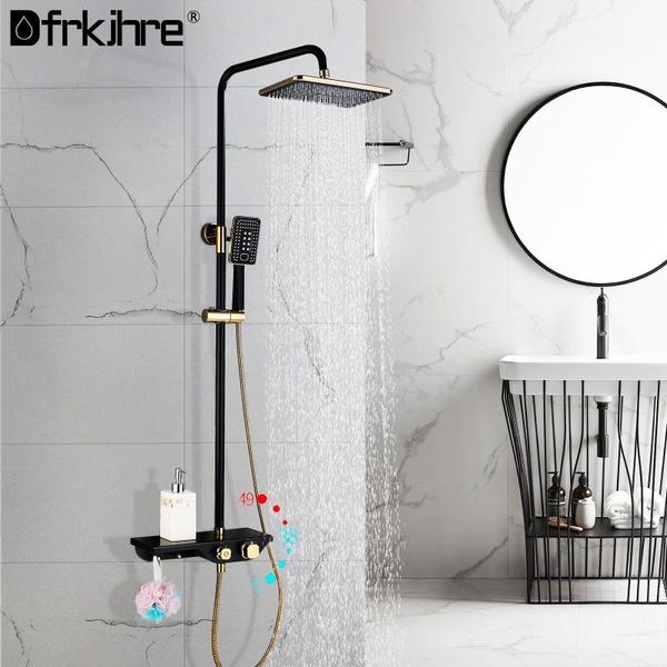 bathroom rainfall thermostatic shower set golden black wall mount dual handle with handshower shelf brass mixer tap sets
bathroom rainfall thermostatic shower set golden black wall mount dual handle with handshower shelf brass mixer tap sets