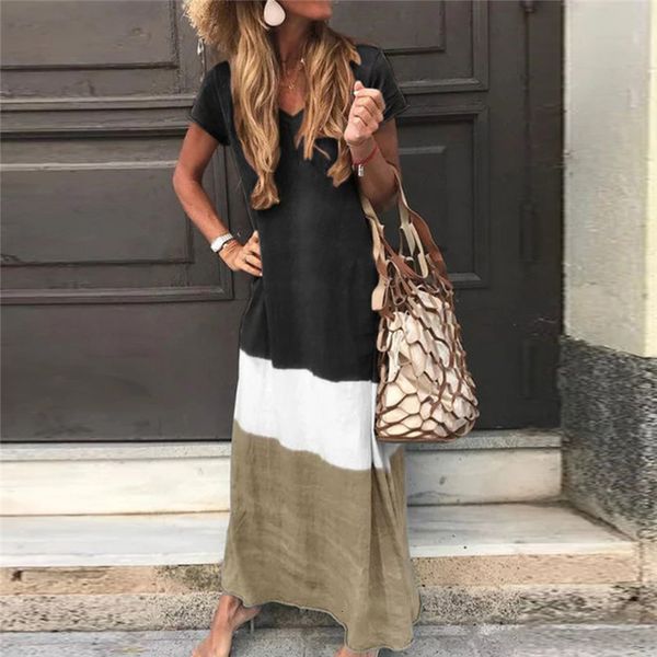 maxi v neck patchwork color womens summer short sleeve long ladies dresses casual women, Black;gray
maxi v neck patchwork color womens summer short sleeve long ladies dresses casual women, Black;gray