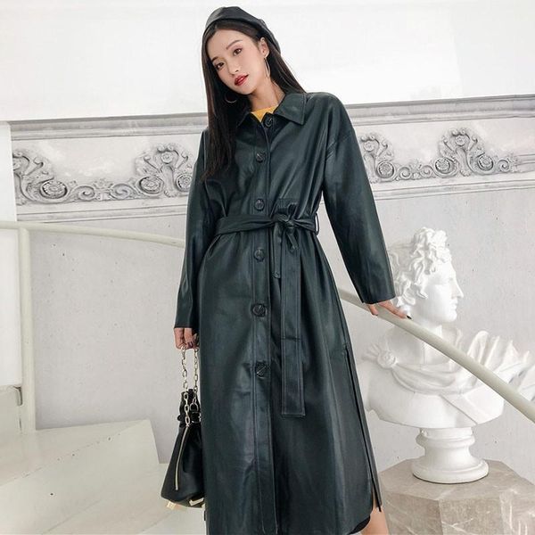 women's trench coats autumn fashion retro pu leather long type jacket female's persoanlity full sleeve sashes overcoat vestido, Tan;black
women's trench coats autumn fashion retro pu leather long type jacket female's persoanlity full sleeve sashes overcoat vestido, Tan;black