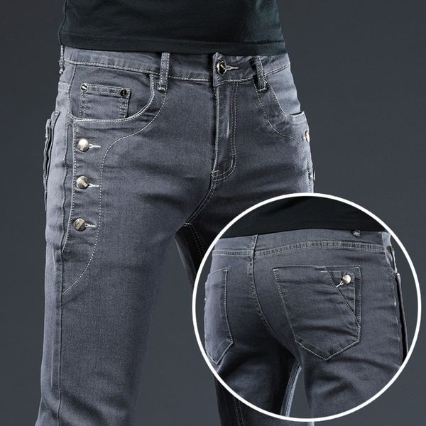 men's high-quality casual jeans, straight leggings, dark gray, new in 2021, Blue