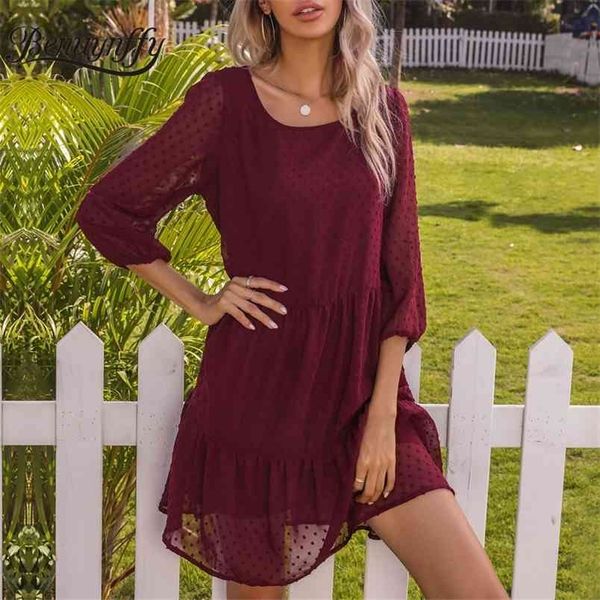 round neck swiss dot smock dress women summer loose chiffon mini es casual ladies black 3/4 sleeve 210510, Black;gray
round neck swiss dot smock dress women summer loose chiffon mini es casual ladies black 3/4 sleeve 210510, Black;gray