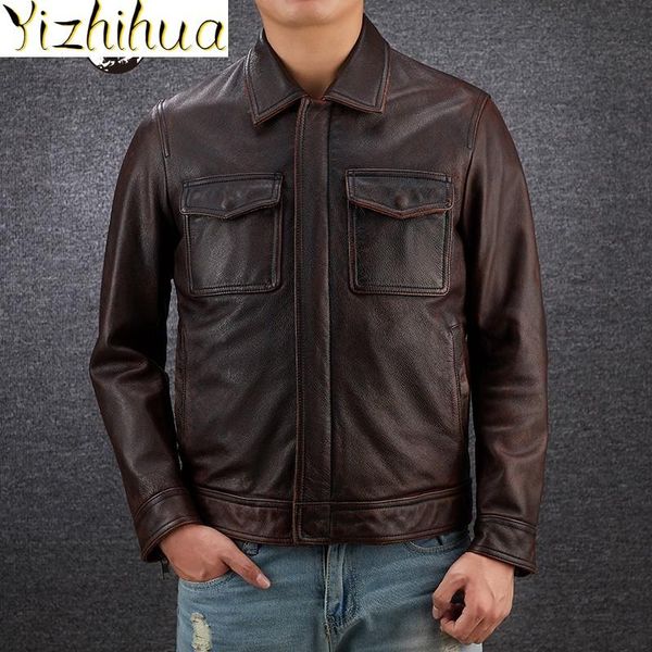 men's leather & faux men 100% genuine vintage jacket 2021 slim biker cowhide short coat brand business casual lapel outerwear oversize, Black
men's leather & faux men 100% genuine vintage jacket 2021 slim biker cowhide short coat brand business casual lapel outerwear oversize, Black