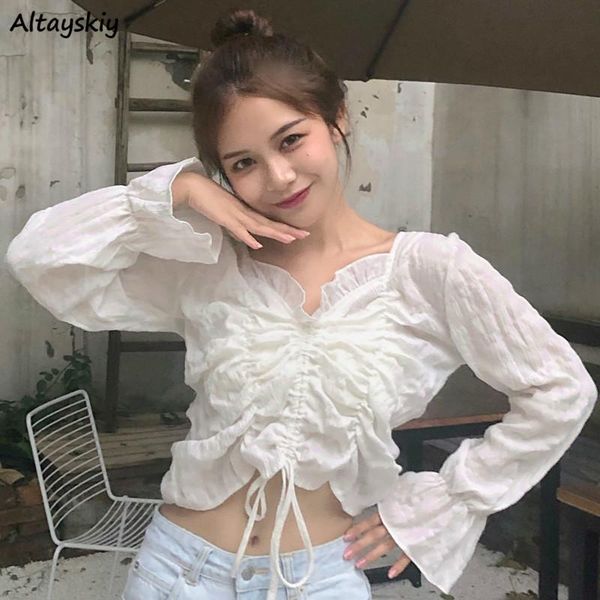 shirts women solid lace up ruffles long sleeve tunic crop pure cute girls summer womens ulzzang chic trendy slim temperament women's bl, White
shirts women solid lace up ruffles long sleeve tunic crop pure cute girls summer womens ulzzang chic trendy slim temperament women's bl, White