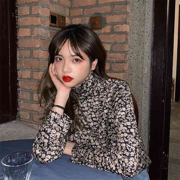 women autumn cute vintage turtleneck lady slim korean long sleeve blouse temperament floral printed t-shirts 210517, White
women autumn cute vintage turtleneck lady slim korean long sleeve blouse temperament floral printed t-shirts 210517, White