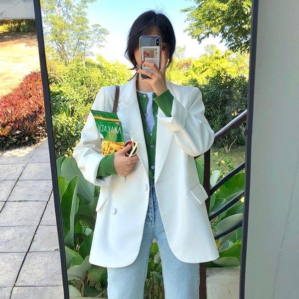 women's suits & blazers harajulu blazer korean fashion chic casual light green summer one button suit jacket loose full sleeve outwear, White;black
women's suits & blazers harajulu blazer korean fashion chic casual light green summer one button suit jacket loose full sleeve outwear, White;black