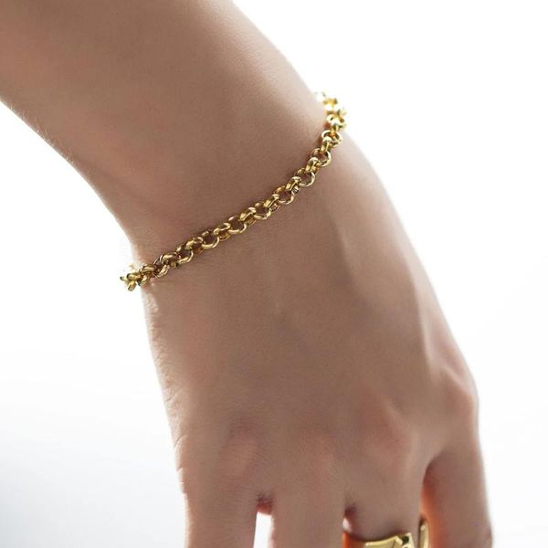 link, chain simple 5mm bracelet for women girls gold stainless steel 8inch adjustable fashion jewelry accessories, Black
link, chain simple 5mm bracelet for women girls gold stainless steel 8inch adjustable fashion jewelry accessories, Black