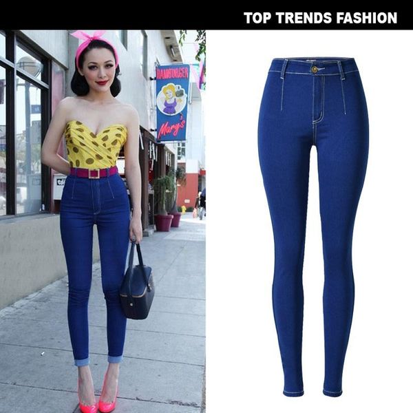 spring candy color high waist slim elastic leggings are thin, and there large street pos, Blue
spring candy color high waist slim elastic leggings are thin, and there large street pos, Blue