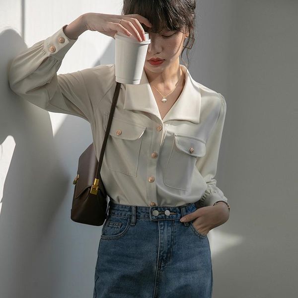 women's blouses & shirts elegant temperament women apricot turndown collar fashion office dames blouse clothes de50cs, White
women's blouses & shirts elegant temperament women apricot turndown collar fashion office dames blouse clothes de50cs, White