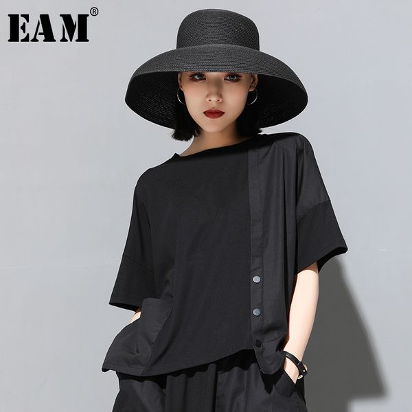 eam 2021 new spring summer round neck half sleeve black button split joint loose big size t-shirt women fashion tide jx500, White
eam 2021 new spring summer round neck half sleeve black button split joint loose big size t-shirt women fashion tide jx500, White