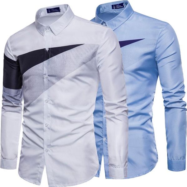 men's casual shirts business self-cultivation all-match trend triangle printing stitching design long-sleeved shirt men, White;black
men's casual shirts business self-cultivation all-match trend triangle printing stitching design long-sleeved shirt men, White;black