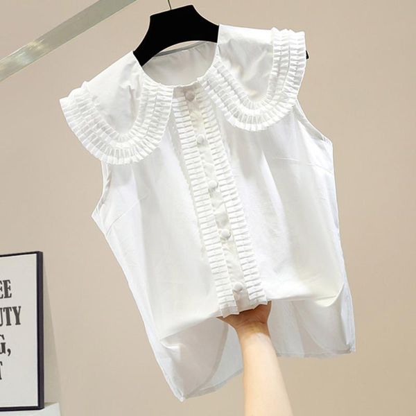 women's blouses & shirts 2021 summer solid color splicing single-breasted doll collar sleeveless blouse loose casual japanese style, White
women's blouses & shirts 2021 summer solid color splicing single-breasted doll collar sleeveless blouse loose casual japanese style, White