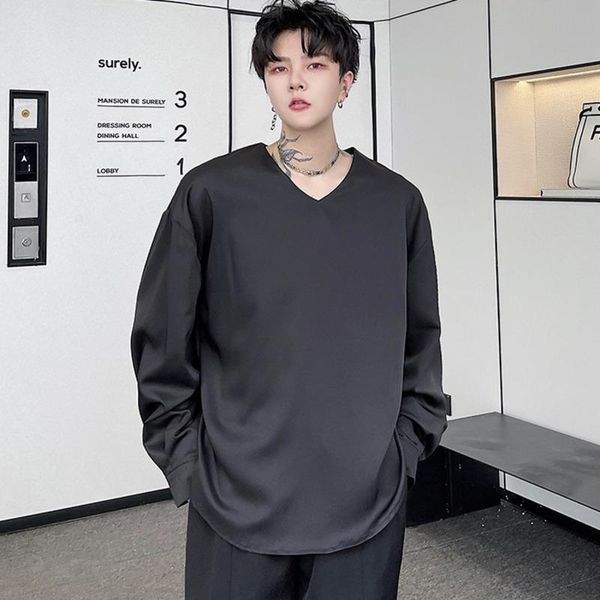 men's casual shirts korean fashion loose pullover shirt 2021 autumn v collar long sleeve black white for male, White;black
men's casual shirts korean fashion loose pullover shirt 2021 autumn v collar long sleeve black white for male, White;black