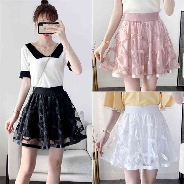 summer mesh skirt simple black lace elastic high waist was thin all-match women a-line short 210527
summer mesh skirt simple black lace elastic high waist was thin all-match women a-line short 210527