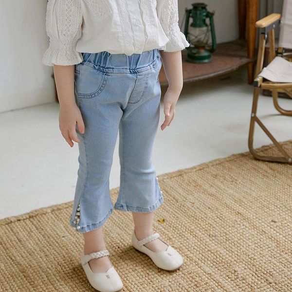 jeans spring girls korean version baby girl cotton casual denim pants fashion nine-point flared elastic, Blue
jeans spring girls korean version baby girl cotton casual denim pants fashion nine-point flared elastic, Blue