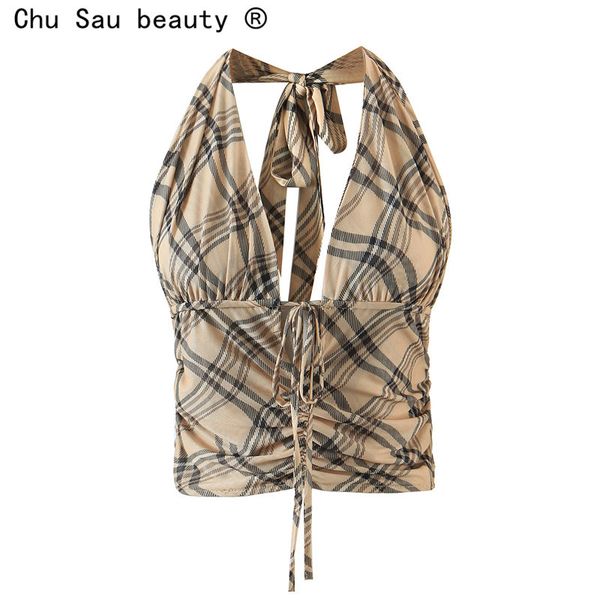 vintage summer girl high street plaid v-neck halter strap strapless backless crop woman 210508, White
vintage summer girl high street plaid v-neck halter strap strapless backless crop woman 210508, White
