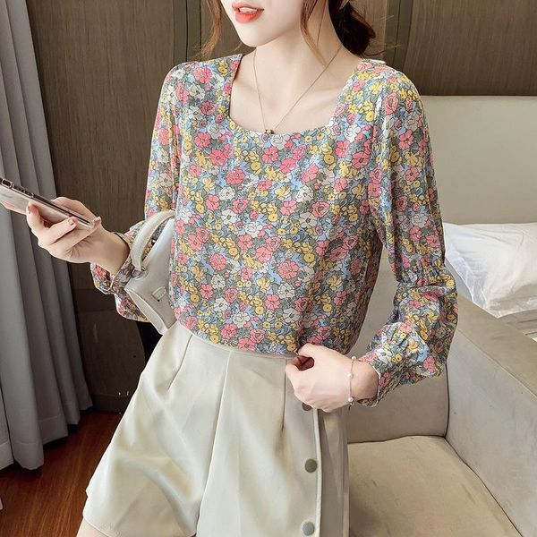 women's blouses & shirts square collar chiffon shirt with long sleeves printed for women, White
women's blouses & shirts square collar chiffon shirt with long sleeves printed for women, White