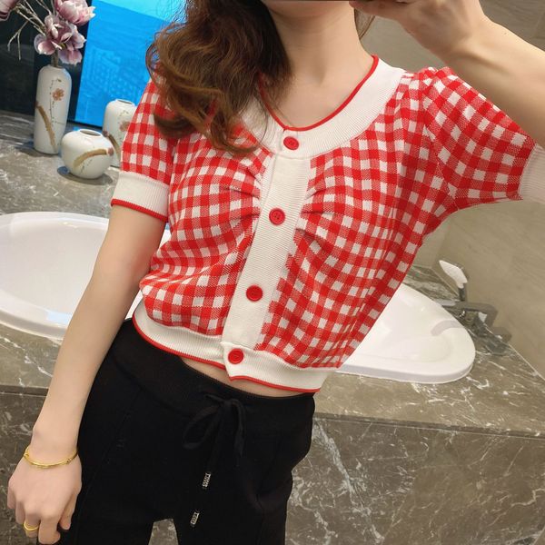 325 2021 spring summer brand same style sweaters crew neck short sleeve pullover red sweater women clothes fangle, White;black
325 2021 spring summer brand same style sweaters crew neck short sleeve pullover red sweater women clothes fangle, White;black