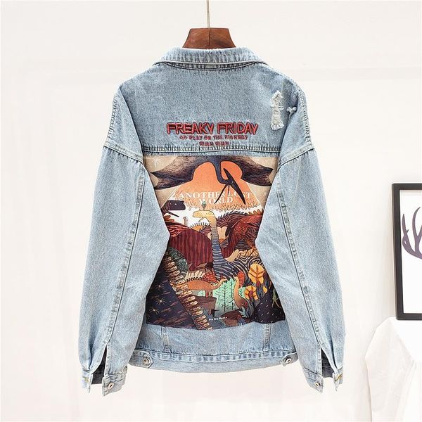 women's jackets spring autumn loose short vintage patch print hole denim jacket 2021 casual single-breasted jeans streetwear, Black;brown
women's jackets spring autumn loose short vintage patch print hole denim jacket 2021 casual single-breasted jeans streetwear, Black;brown