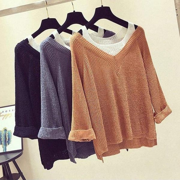 women's sweaters pullover sweater women winter 2021 loose long sleeve fake two fashion knitted plus size, White;black
women's sweaters pullover sweater women winter 2021 loose long sleeve fake two fashion knitted plus size, White;black