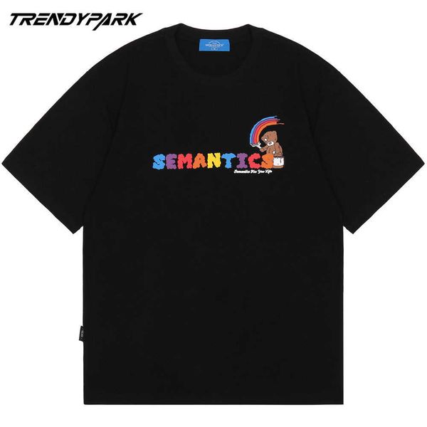 men's t-shirt rainbow letters hip hop summer short sleeve oversized loose casual harajuku tee tshirt men women clothing 210601, White;black
men's t-shirt rainbow letters hip hop summer short sleeve oversized loose casual harajuku tee tshirt men women clothing 210601, White;black
