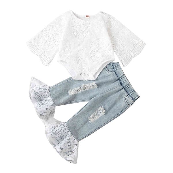 6-24m spring born infant baby girl clothes set lace romper jumpsuit flare denim pants jeans outfits costumes 210515, White
6-24m spring born infant baby girl clothes set lace romper jumpsuit flare denim pants jeans outfits costumes 210515, White