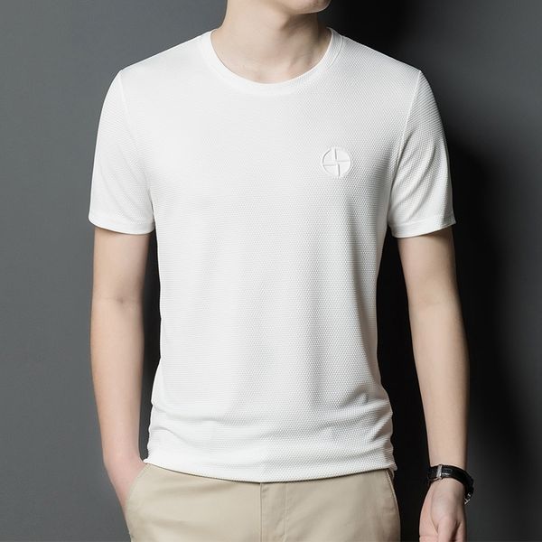 summer ice silk short embroidery loose round neck half sleeve solid color t-shirt men's high end fashion, White;black
summer ice silk short embroidery loose round neck half sleeve solid color t-shirt men's high end fashion, White;black