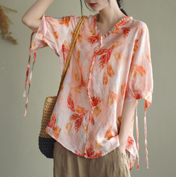 women's blouses & shirts women loose ramie printed blouse ladies vintage v neck shirt female 2021 summer, White
women's blouses & shirts women loose ramie printed blouse ladies vintage v neck shirt female 2021 summer, White