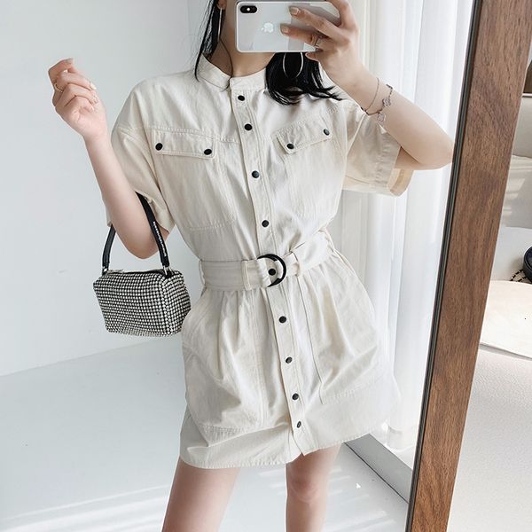 a line four kind women cotton shirt dress short sleeve solid color single breasted pockets mini dresses with sashes spring summer, Black;gray
a line four kind women cotton shirt dress short sleeve solid color single breasted pockets mini dresses with sashes spring summer, Black;gray