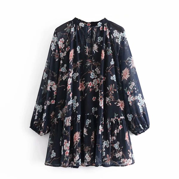 women floral printed chiffon dress v-neck long puff sleeves short vintage elegant lady chic woman es 210420, Black;gray
women floral printed chiffon dress v-neck long puff sleeves short vintage elegant lady chic woman es 210420, Black;gray