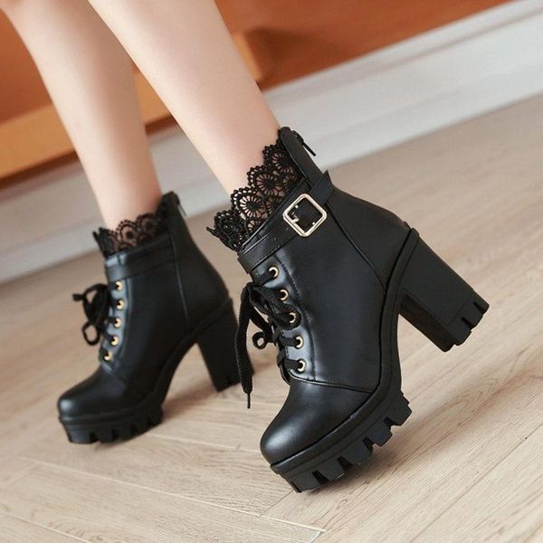 boots maziao fashion platform women lace up thick heel punk rock shoes autumn ladies high motorcycle 2021, Black 
boots maziao fashion platform women lace up thick heel punk rock shoes autumn ladies high motorcycle 2021, Black