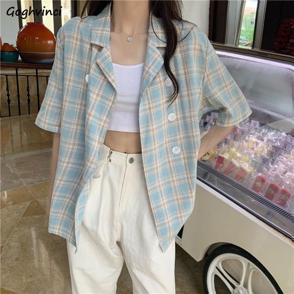 women's suits & blazers oversize plaid double breasted women short sleeve students preppy notched collar loose stylish summer outwear c, White;black
women's suits & blazers oversize plaid double breasted women short sleeve students preppy notched collar loose stylish summer outwear c, White;black