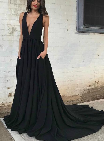 party dresses deep-v neck evening dress with open back and pockets 2021 vkbridal black prom long, White;black
party dresses deep-v neck evening dress with open back and pockets 2021 vkbridal black prom long, White;black